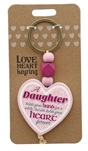 Daughter Holds Love heart Keyring from TSK. Available at the Funporium Australia's gift store.