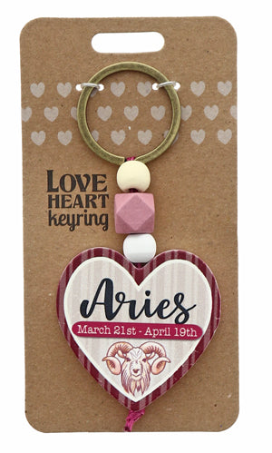 Aries Love heart Keyring from TSK. Available at the Funporium Australia's gift store.