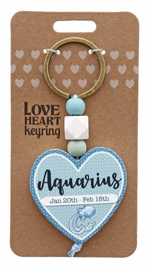 Aquarius Love heart Keyring from TSK. Available at the Funporium Australia's gift store.