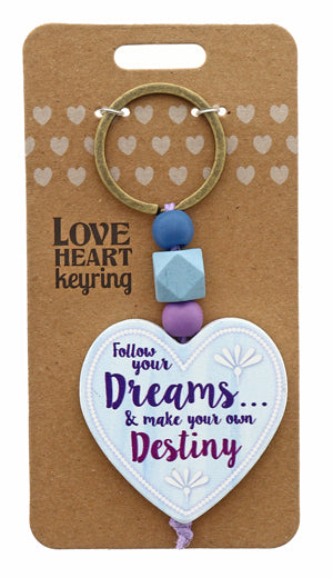 Follow Your Dreams Love heart Keyring from TSK. Available at the Funporium Australia's gift store.