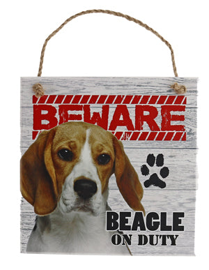 Beware of the dog pet signs. Beagle on duty.