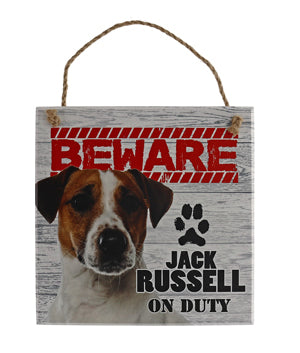 Beware of the dog pet signs. Jack Russell on duty.