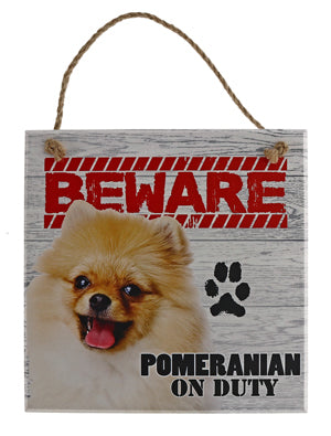 Beware of the dog pet sign. Pomeranian on duty.