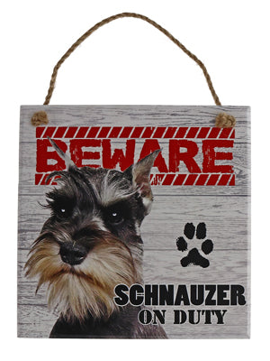 Beware of the Dog pet signs. Schnautzer on duty.