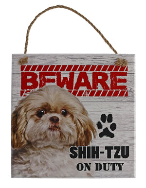Beware of the dog pet signs. Shih-Tzu on duty.