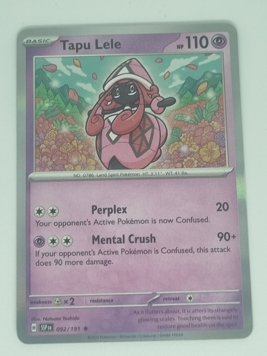 Pokemon TCG - Surging Sparks - #092/191 - Tapu Lele - Rare Funporium Pokemon TCG - Surging Sparks - #092/191 - Tapu Lele - Rare Funporium