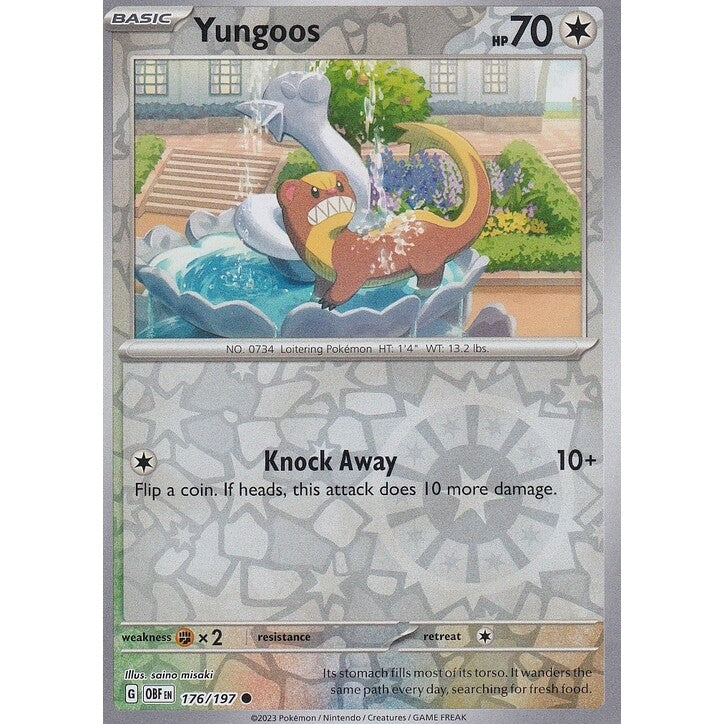yungoos pokemon card Amazon.com: Yungoos -176/197 - Obsidian Flames - Reverse Holo main image 1