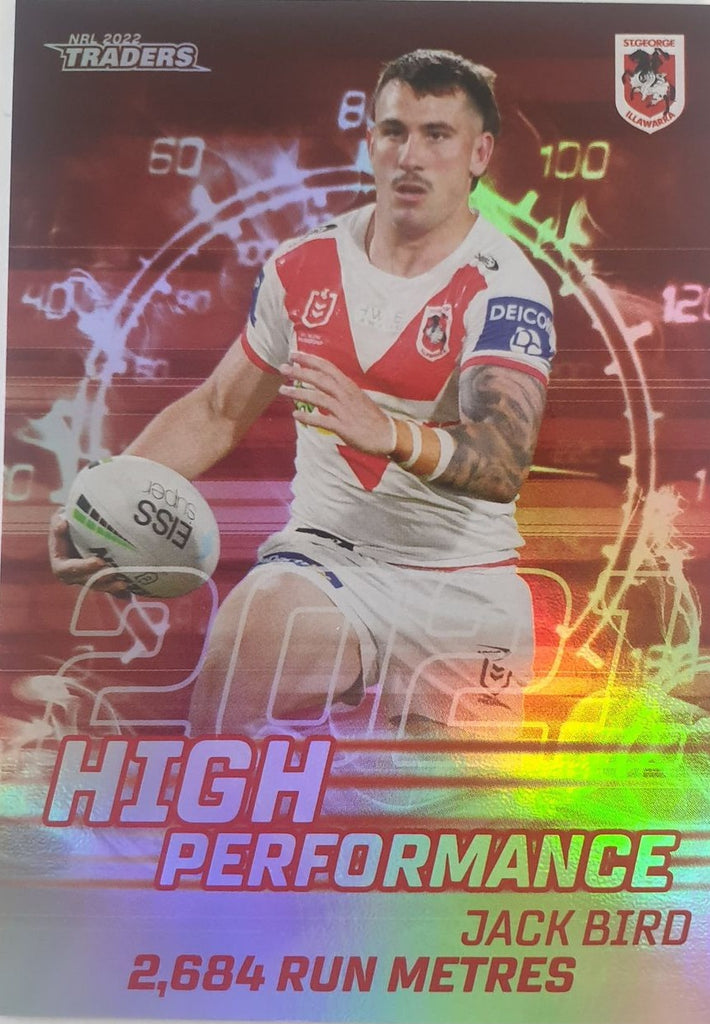 2022 TLA NRL Trading Cards insert series High Performance of St George Illawarra Dragons player Jack Bird. Card 38/48.