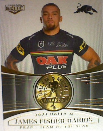 James Fisher-Harris from the 2021 Dally M Awards insert series of 2022 NRL Elite trading cards.