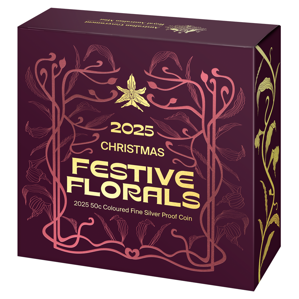 2025 | 50c Coloured Fine Silver Proof Coin | Christmas Festive Florals Royal Australian Mint