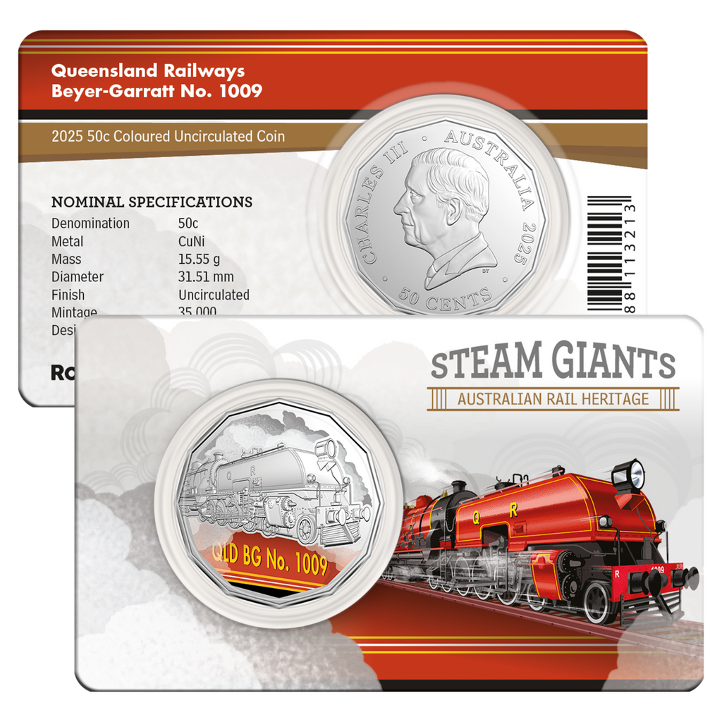 Steam Giants 50c Carded Coin | Beyer-Garratt No.1009 QLD Railways