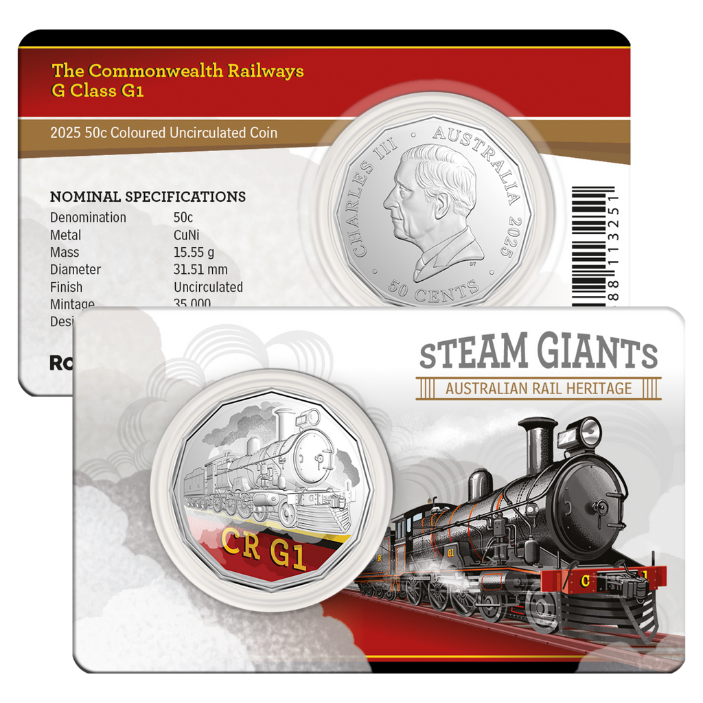 Steam Giants 50c Carded Coin | G Class G1 The Commonwealth Railways