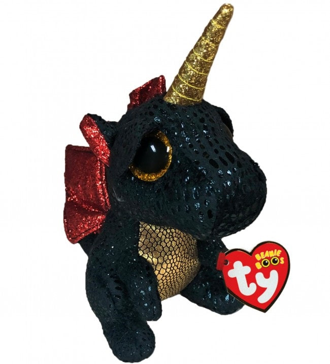 Grindal the Black Dragon with Horn as a medium sized (25cm) TY Beanie Boo.