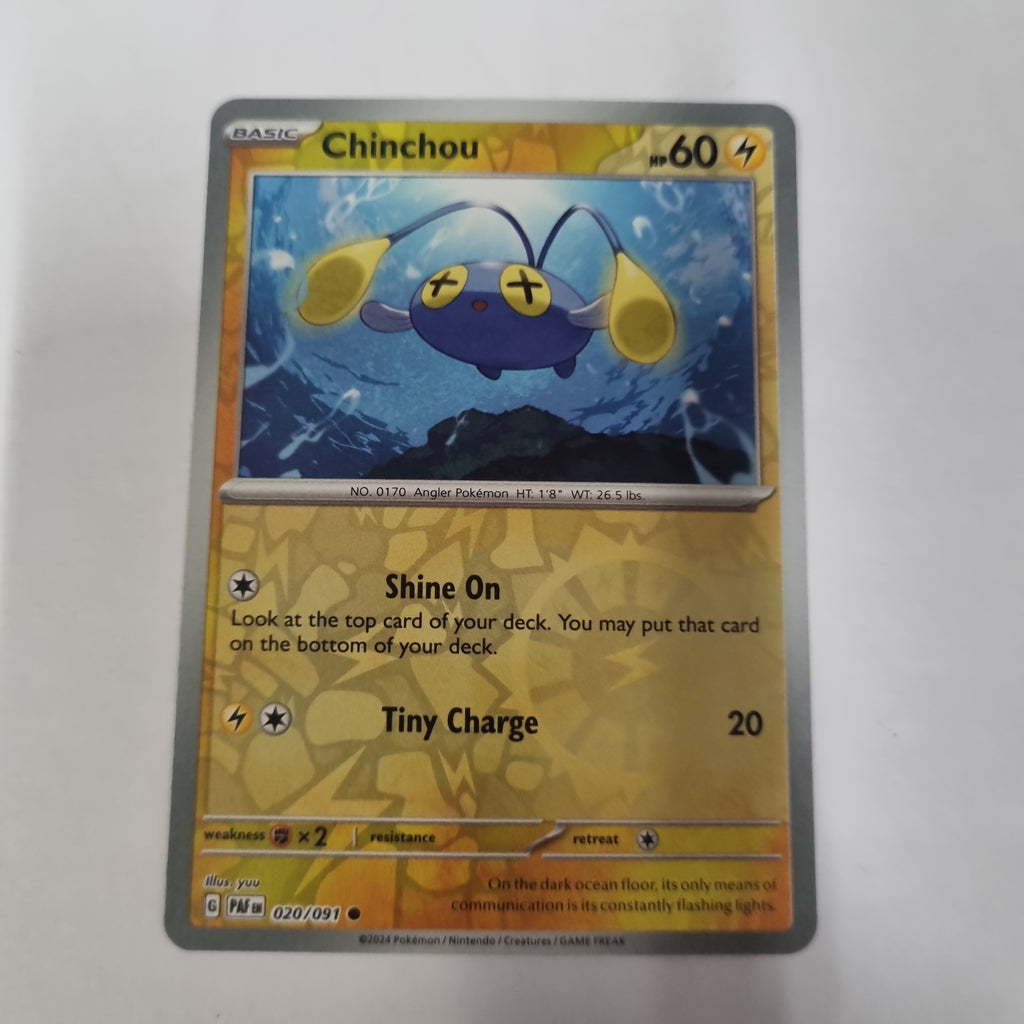 Pokemon TCG - Paldean Fates - #20 - Chinchou - common - Reverse Holo Funporium Pokemon TCG - Paldean Fates - #20 - Chinchou - common - Reverse Holo Funporium