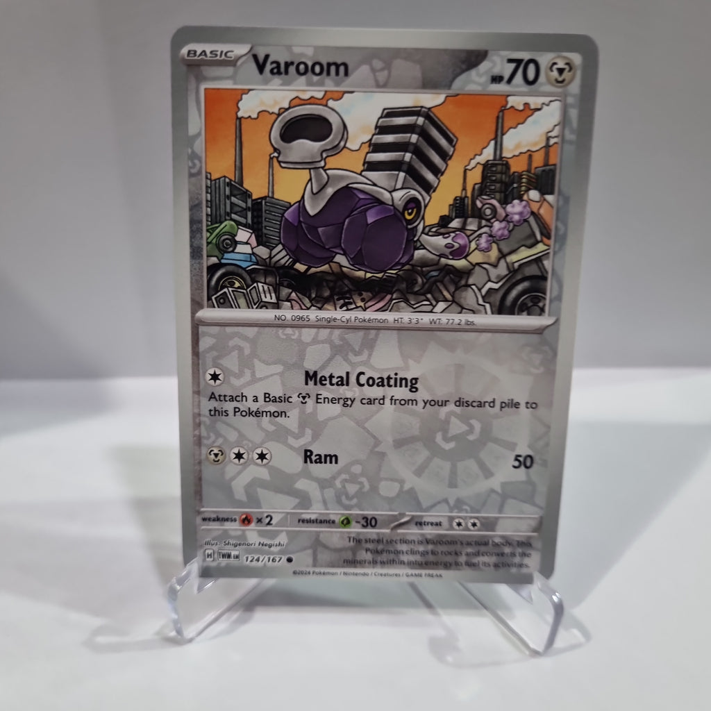 Pokemon TCG Scarlet & Violet expansion Twilight Masquerades. Varoom Reverse Holo card.