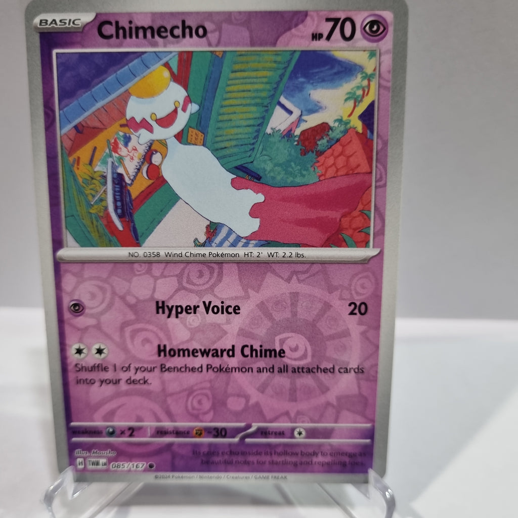 Pokemon TCG Scarlet & Violet expansion Twilight Masquerades. Chimecho Reverse Holo card.