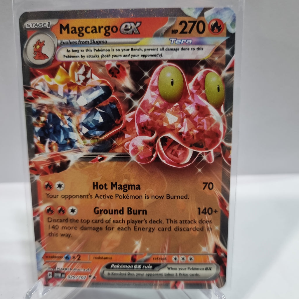 Pokemon TCG Scarlet & Violet expansion Twilight Masquerades. Magcargo EX double rare card.