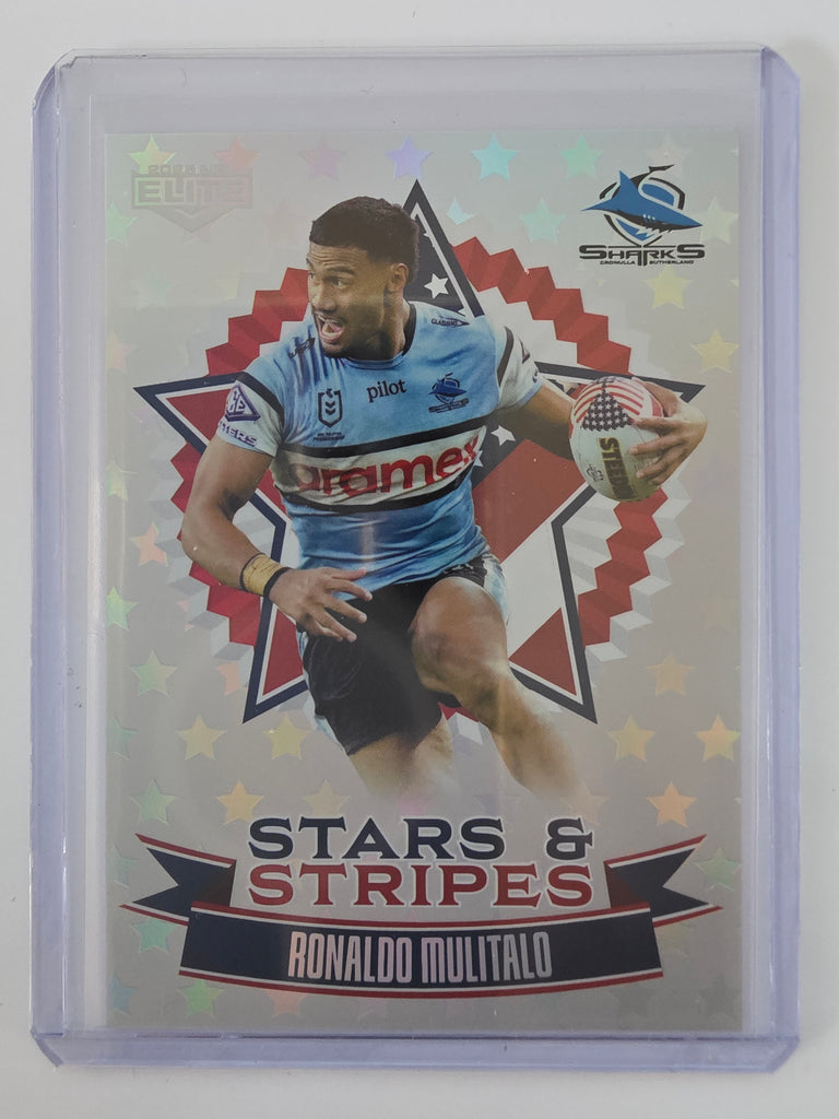NRL 2025 Elite USA Edition Stars & Stripes #US07 Ronaldo Mulitalo #48/59 Sharks