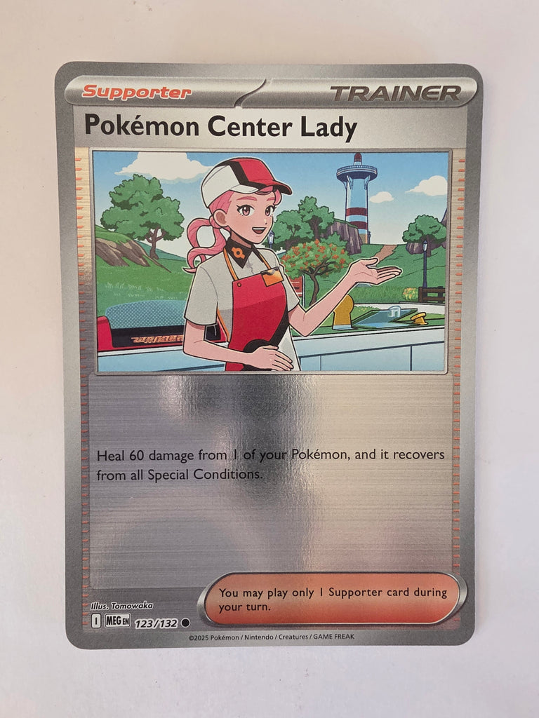 Pokémon Center Lady trainer card on a white background