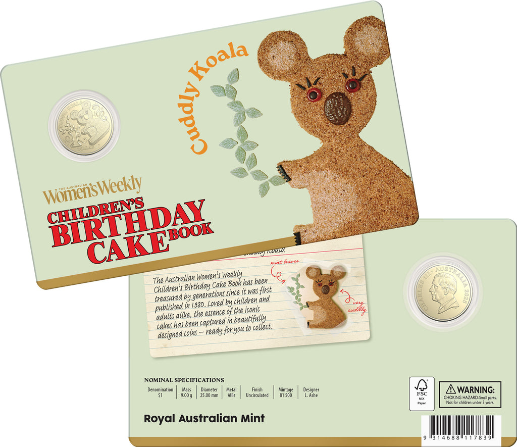 AWW Children's Cake Book Coins | Cuddly Koala Carded Coin | Limit 1 Per Person
