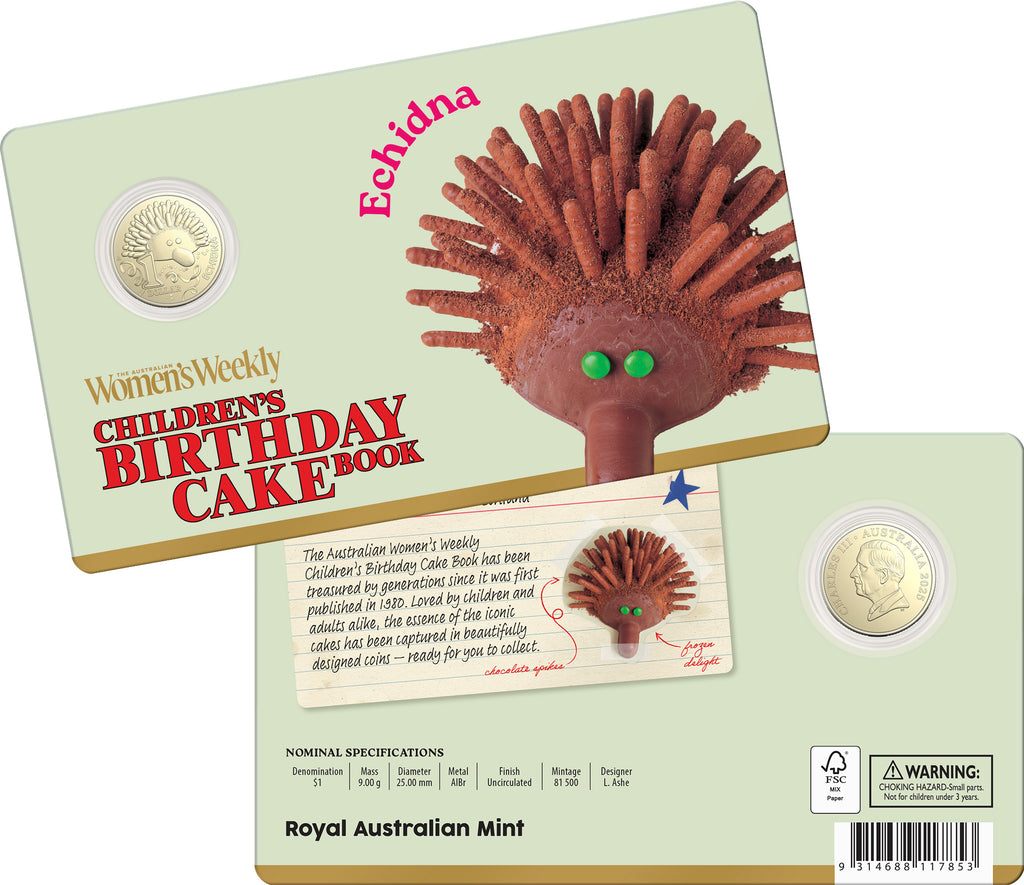 AWW Children's Cake Book Coins | Echidna Carded Coin | Limit 1 Per Person