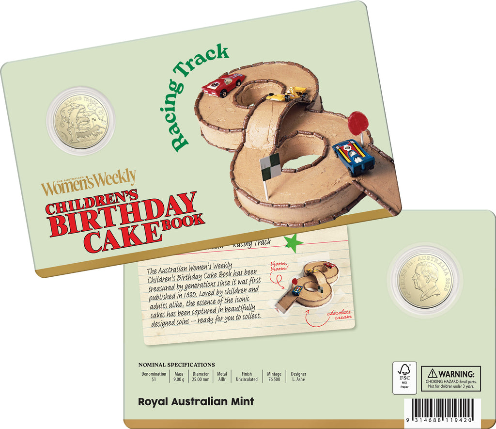 AWW Children's Cake Book Coins | Racing Track Carded Coin | Limit 1 Per Person