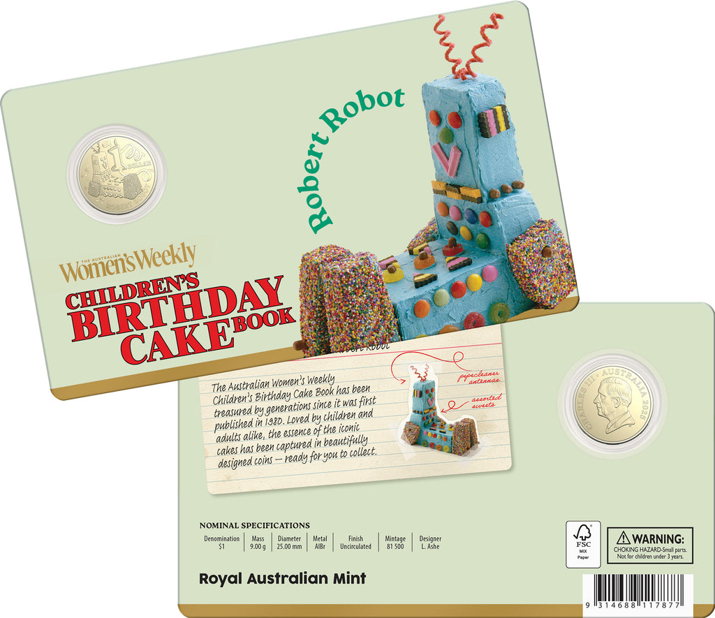 AWW Children's Cake Book Coins | Robert Robot Carded Coin | Limit 1 Per Person