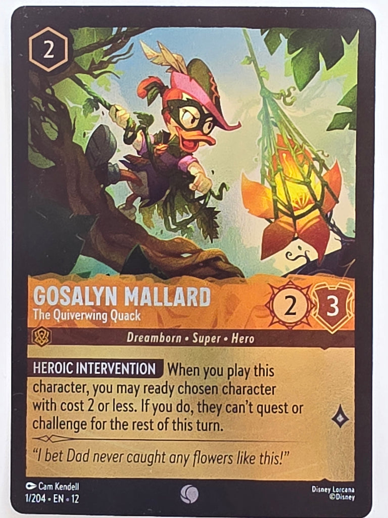 Disney Lorcana Wilds Unknown | Reverse Holo | #001/204 | Gosalyn Mallard The Quiverwing Quack | Common