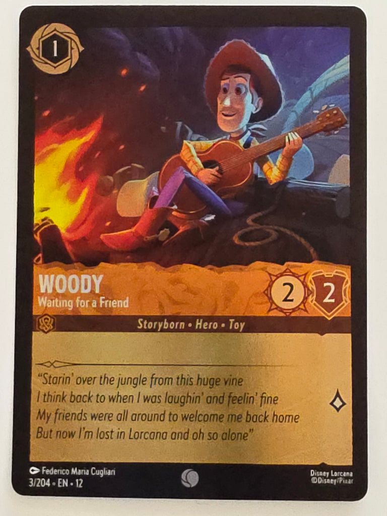 Disney Lorcana Wilds Unknown | Reverse Holo | #003/204 | Woody Waiting for a Friend | Common