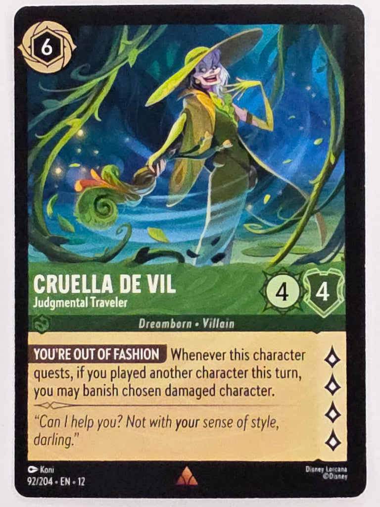 Disney Lorcana Wilds Unknown | #092/204 | Cruella De Vil Judgemental Traveler | Rare