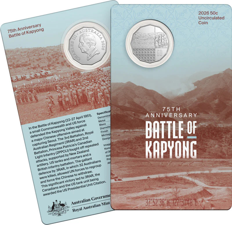 75th Anniversary Battle of Kapyong 50c Unc Carded Coin