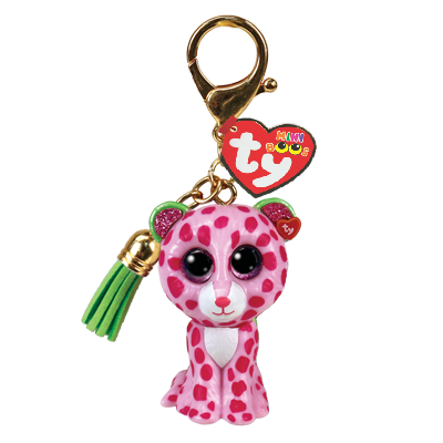 Glamour the Pink Spotted Leopard as a Mini-Boo Clip On Keychain from TY Beanie Boos.