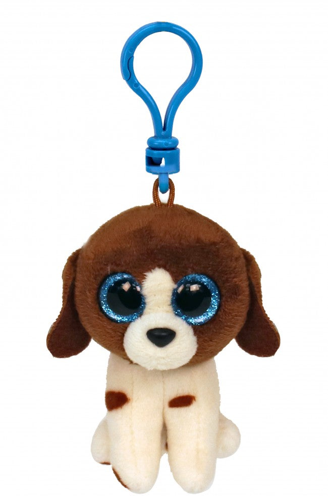 Muddles the Brown & White dog as a clip on keychain from TY Beanie Boos.