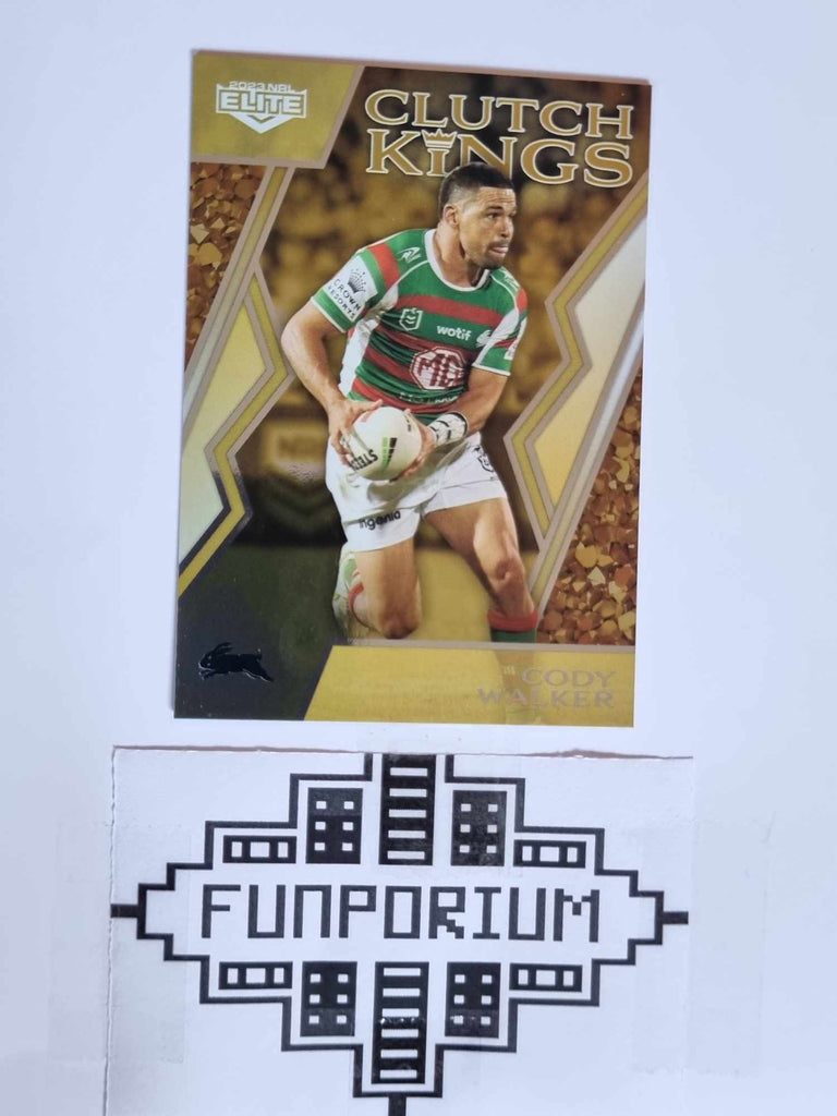 2023 NRL Elite trading card series Clutch Kings featuring South Sydney Rabbitohs player Cody Walker.