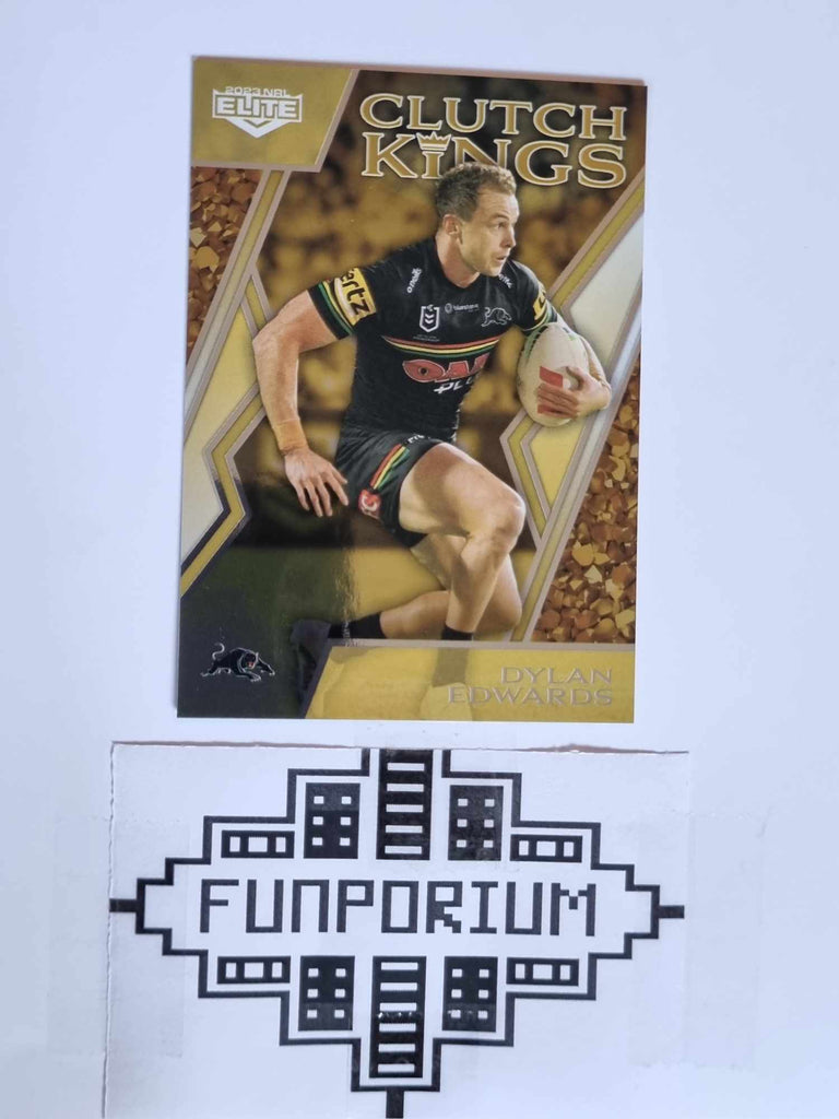 2023 NRL Elite trading card series Clutch Kings featuring Penrith Panthers player Dylan Edwards.