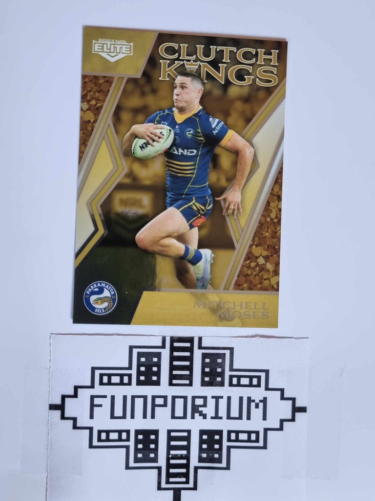 2023 NRL Elite trading card series Clutch Kings featuring the Parramatta Eels star Mitchell Moses.