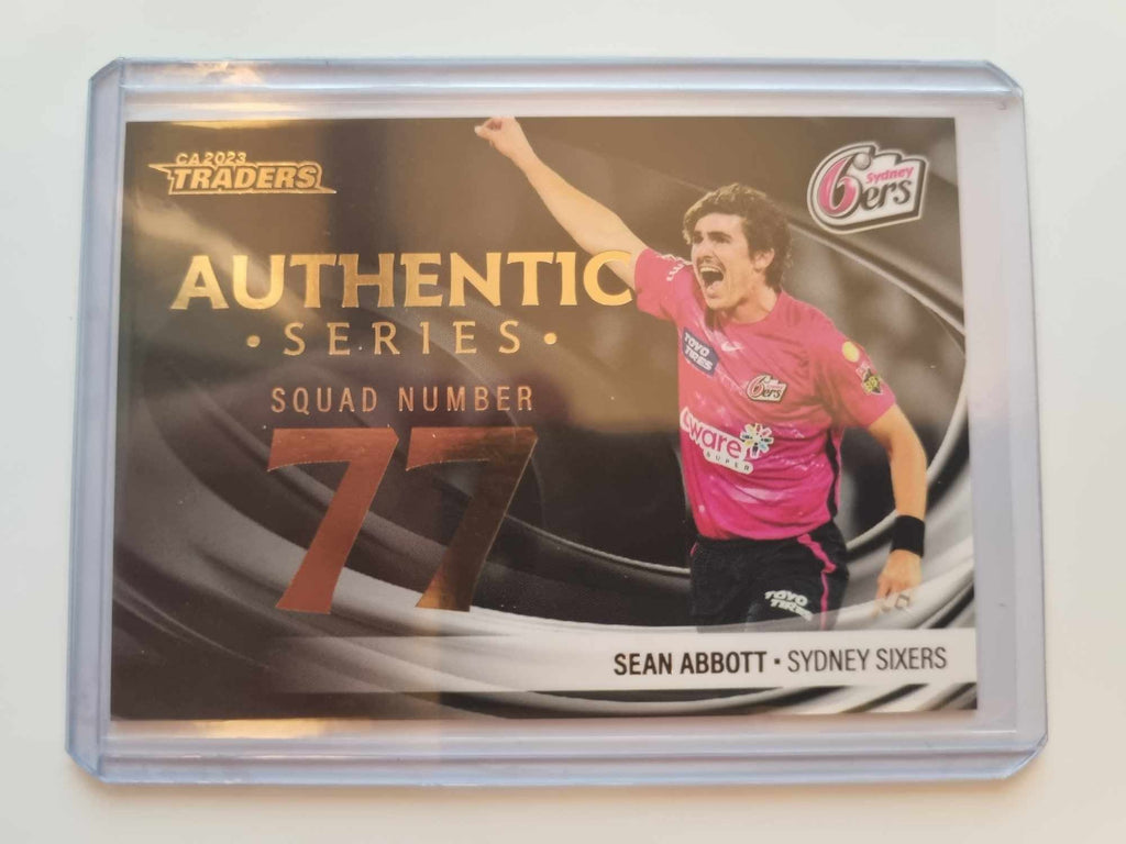 2023 Cricket Australia trading cards. Authentic Numbers insert series featuring Sean Abbott of the Sydney Sixers.