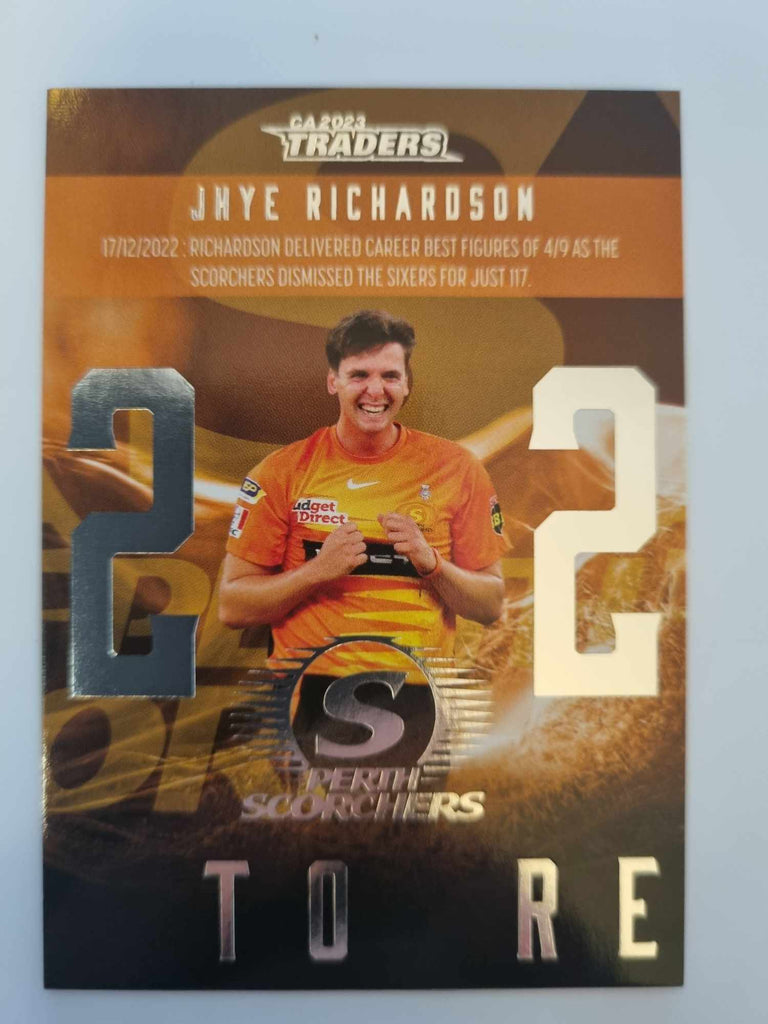 2023 Cricket Australia trading cards. 2022/23 Season to Remember insert series featuring Jhye Richardson of the Scorchers.