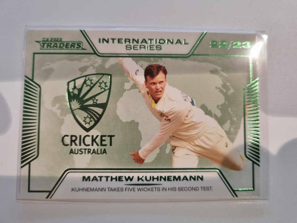 2023 Cricket Australia trading card. International Series featuring Matthew Kuhnemann of Australia.