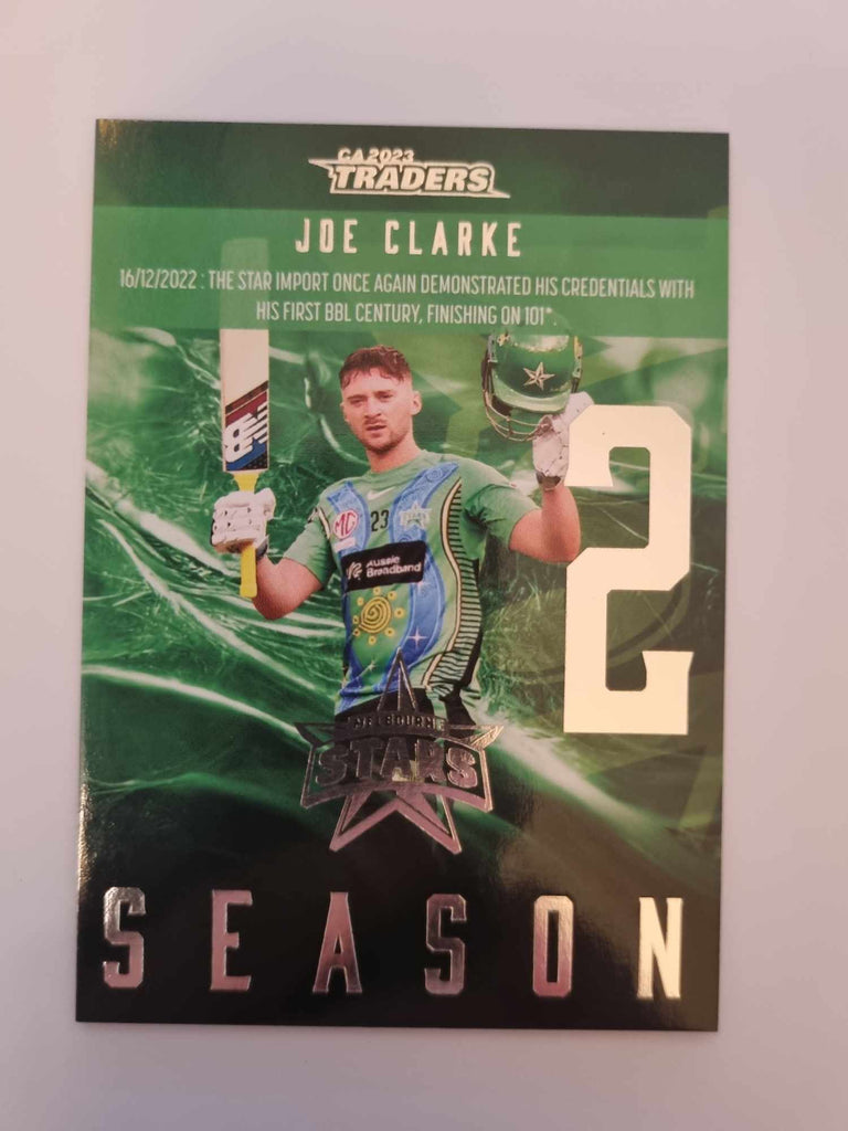 2023 Cricket Australia trading cards. 2022/23 Season to Remember insert series featuring Joe Clarke of the Stars.