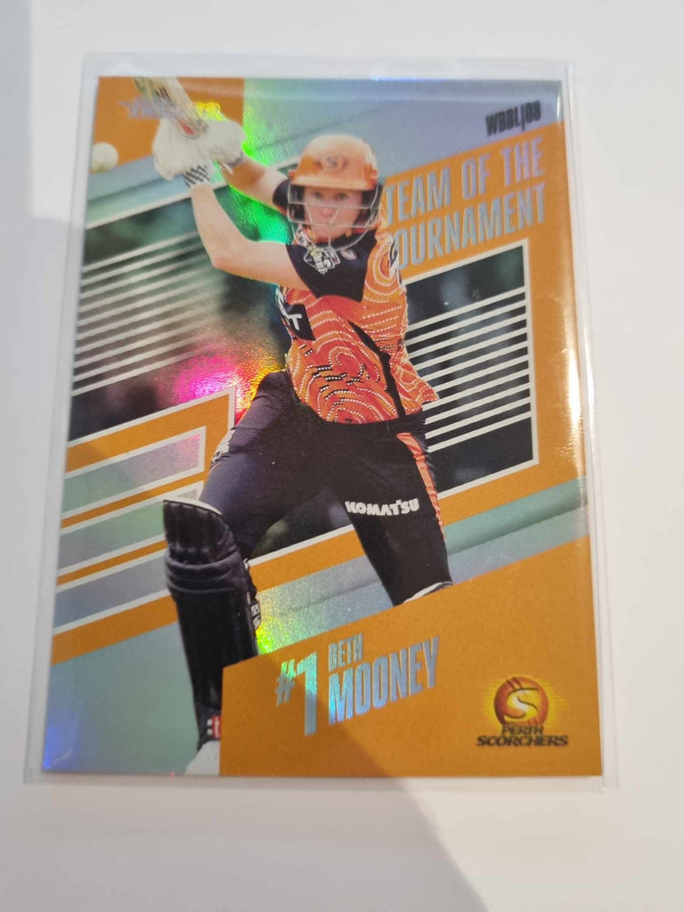 2023 Cricket Australia trading cards. 22/23 Team of the Tournament insert series featuring Beth Mooney of the Scorchers.