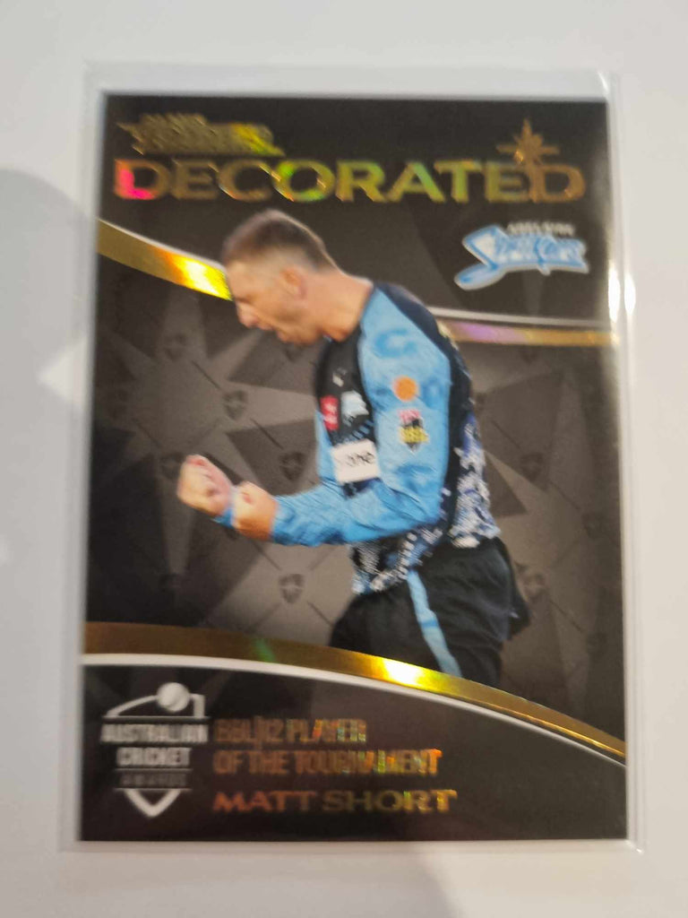 2023 Cricket Australia trading cards. Decorated insert series featuring Matt Short of the Strikers.