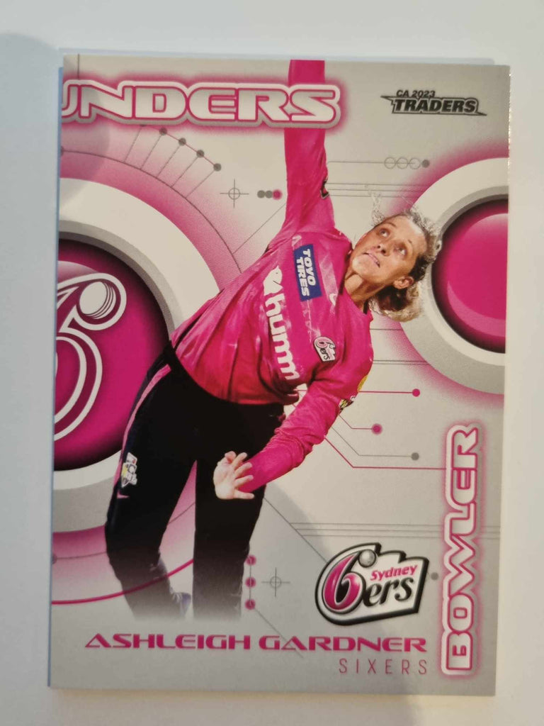 2023 Cricket Australia trading cards. All-Rounders insert series featuring Ashleigh Gardner of the Sixers.