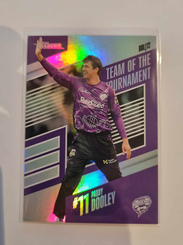 2023 Cricket Australia 22/23 Team of the Tournament insert featuring Paddy Dooley of the Hurricanes trading card.