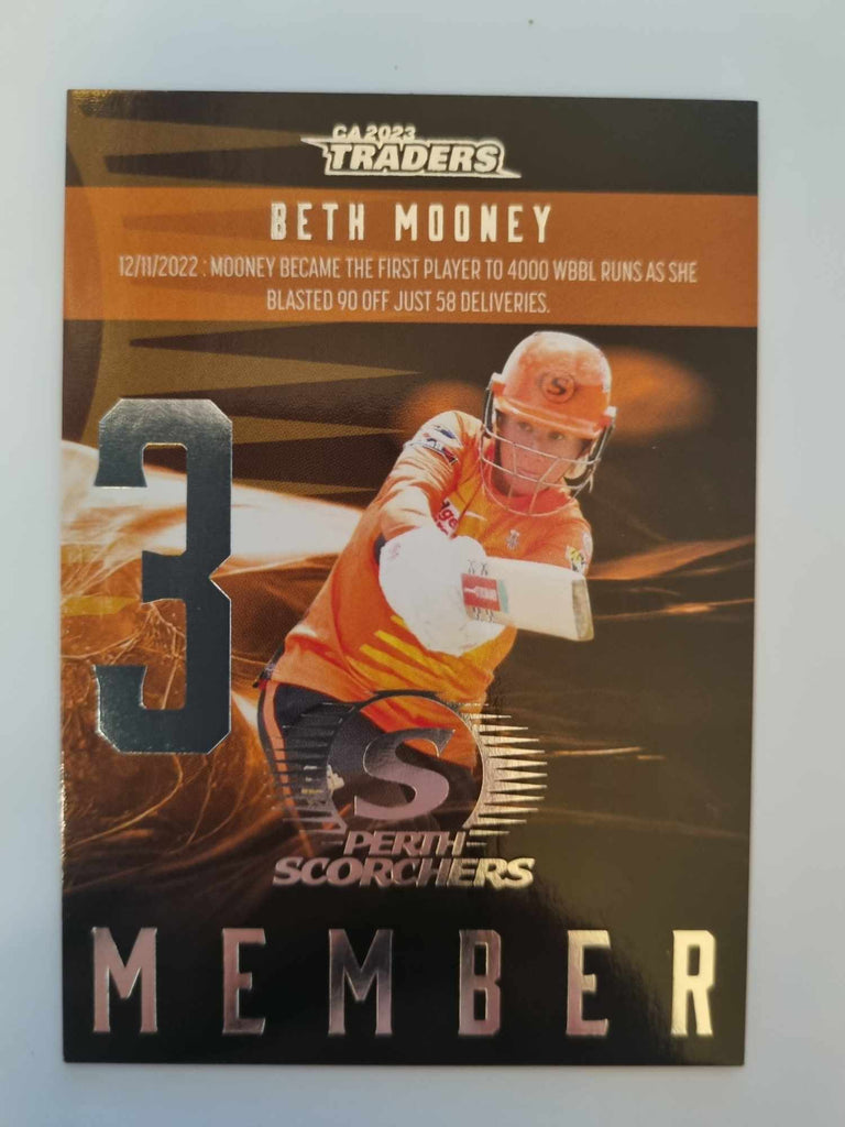 2023 Cricket Australia trading cards. 2022/23 Season to Remember insert series featuring Beth Mooney of the Scorchers.