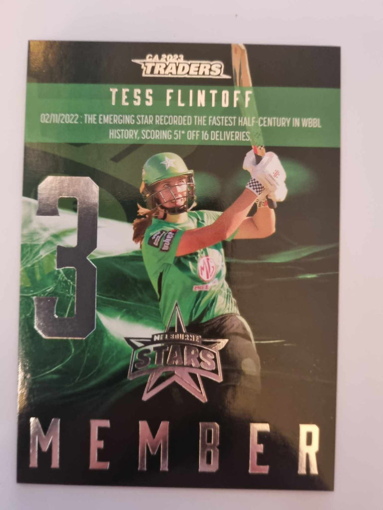 2023 Cricket Australia trading cards. 2022/23 Season to Remember insert series featuring Tess Flintoff of the Stars.