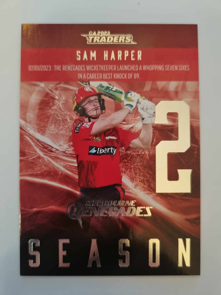2023 Cricket Australia trading cards. 2022/23 Season to Remember insert series featuring Sam Harper of the Renegades.