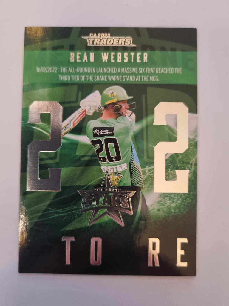 2023 Cricket Australia trading cards. 2022/23 Season to Remember insert series featuring Beau Webster of the Stars.