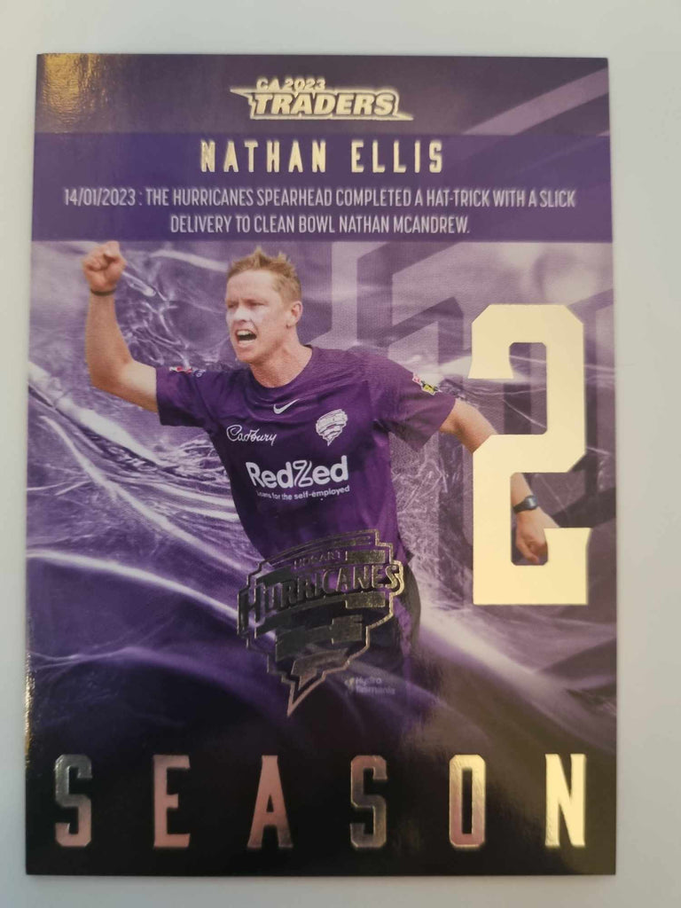 2023 Cricket Australia trading cards. 2022/23 Season to Remember insert series featuring Nathan Ellis of the Hurricanes.