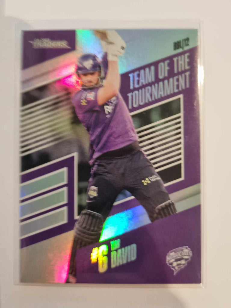 2023 Cricket Australia trading cards. 22/23 Team of the Tournament insert series featuring Tim David of the Hurricanes.